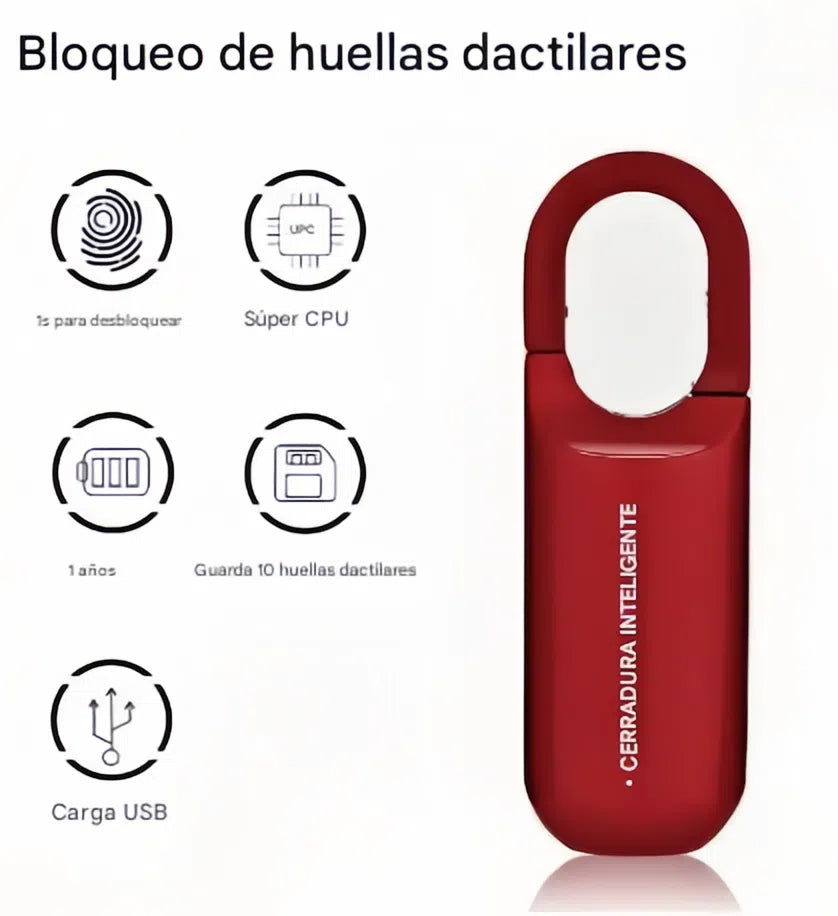 Mini Candado Inteligente con Huella Dactilar 🔒 | Cerradura Biométrica USB Recargable para Gimnasio, Casillero y Mochilas